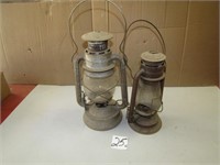 2 BARN LANTERNS- SMALL ONE HAS BROKEN GLOBE