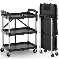 Foldable Service Carts with Wheels  3 Tier