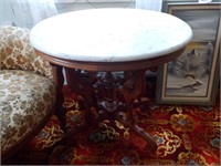 Oval Walnut marble top table Victorian
