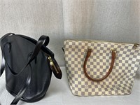 2pc Assorted Large Tote Purses: Black, Checker