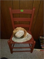 Vintage Ladder Back Chair with Misc Pottery Pcs