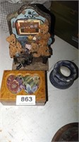 bear statue, jewel box, etc