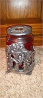 Lg. Colonial Iron Jar Candle Holder Vineyard W/