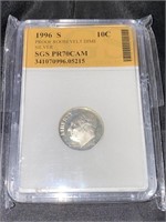 1996 S-PR70CAM-Graded SGS Roosevelt Silver Dime