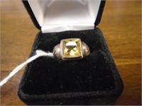 SILVER 3 CARAT PRINCESS CUT  CITRINE RING