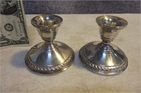Pair Sterling Silver Candle Holders Weighted