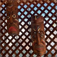 Pair of Hand Painted Tiki Masks