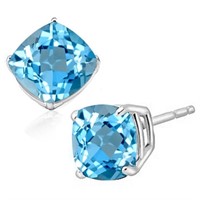 8MM Cushion Cut Sky Blue Topaz 5CTW Stud Earrings