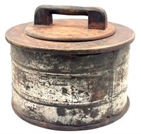 Antique Tin Lunch Pail with Wooden Lid & Base
