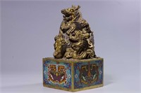 Chinese Gilt Bronze and Cloisonne Dragon Seal