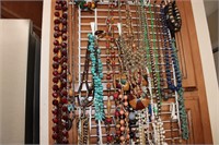 Large lot costume jewelry & hanging rack