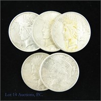 1922 P,D,S Silver Peace Dollars (5)