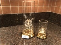 Pair of 12" & 6" glass Wolfard Oil Lamps
