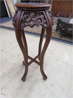 ORNATE CARVED MAHOGANY MARBLE TOP PLANT