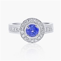 14K WHITE GOLD 1.00CT TANZANITE 1.00CT DIAMOND RIN