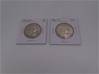 (2) 1961d/62d Silver Franklin Half Dollar Coins