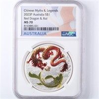 2023 Red Dragon & Koi NGC MS70 Silver 1oz