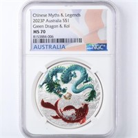 2023 Green Dragon & Koi NGC MS70 Silver 1oz