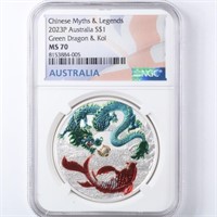 2023 Green Dragon & Koi NGC MS70 Silver 1oz