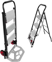 2 in 1 Aluminum Hand Truck & Ladder 3 Step Ladder