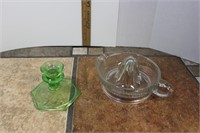Vaseline Glass Candle Stand and Glass Juicer