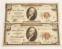 (2) $10 National Currency “FRB Cleveland” 1929