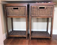 Wooden Side Tables with Wicker Storage