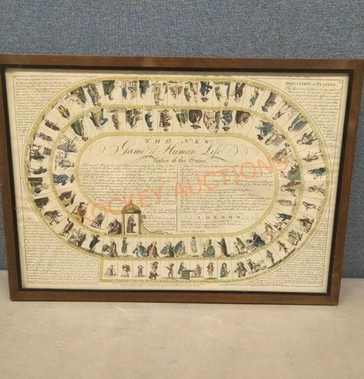 Antique New Game of Human Life Framed game board