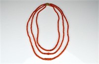 MULTI STRAND NATURAL RED CORAL BEADED NECKLACE