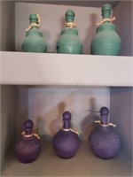 (6) Piece Purple And Green Ceramic Decanters