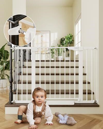 Easy Install 29.7-46" Baby Gate for Stairs, White