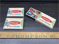 3 vintage packs of coke playing cards 2 unopened