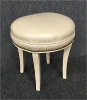 Upholsterd Footstool with Brass Rivets