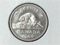 1964 (ms63) Canadian 5 Cent Extra Water Line