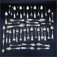 (45) American coin silver spoons. 19th century.