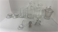 Assorted glassware including glass stopper,