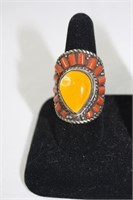 Beautiful coral and amber ring