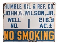 Humble Oil Lease Porcelain No Smoking Sign