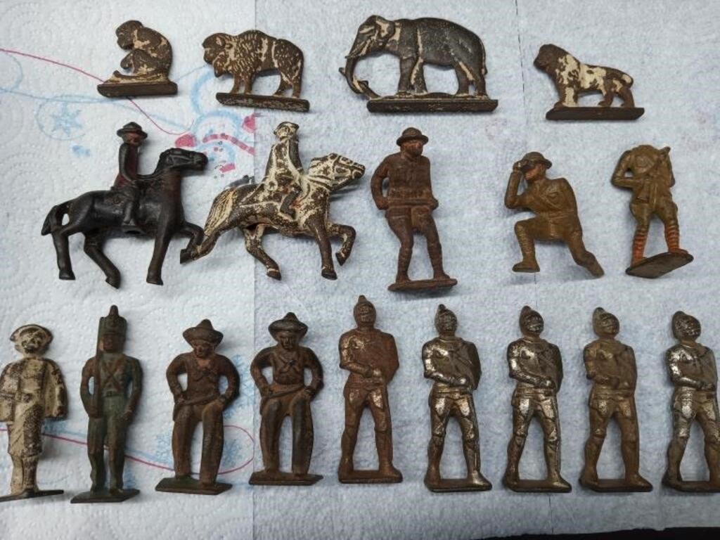 18 Cast Grey Iron Metal figures by Barclay and