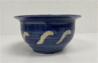 Vintage Studio Pottery Blue Glaze Bowl, signed