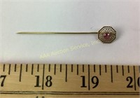 Victorian 14k gold filigree stick pin with pink