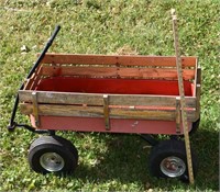 PRESSED STEEL STAKE BED WAGON - NEEDS 1 TIRE