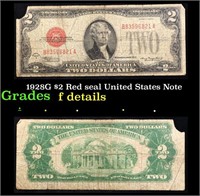 1928G $2 Red seal United States Note Grades f deta