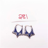925 Blue Enamel Hoop Earrings