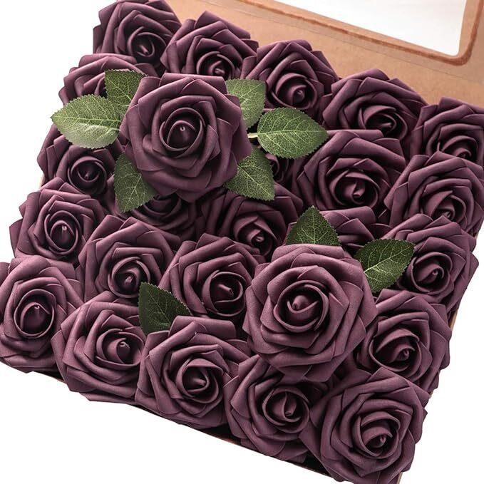 Artificial Flowers Plum Roses 25pcs w/Stem