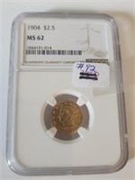 1904 $2 ½ Gold Liberty Head certified NGC MS 62