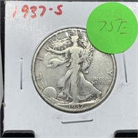 1937-S WALKING LIBERTY SILVER HALF DOLLAR