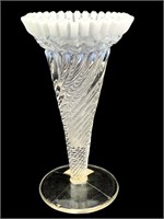 Fenton Swirl Vase w White Opalescent Ruffled Edge