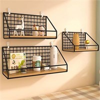 3 Pack Floating Shelves Wall Mounted Brown Wood