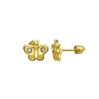 14 Karat Yellow Gold Butterfly Crystal Earrings